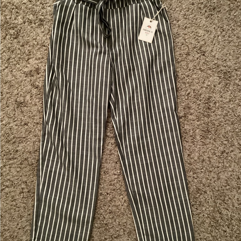 Forever 21 Gray and White Formal Pants with Adjustable Waistband